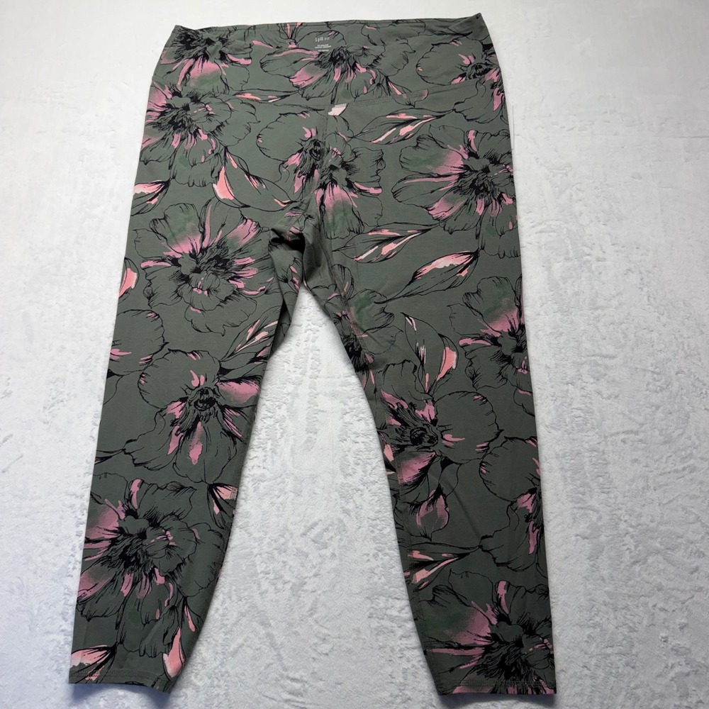 J. Jill Fit Breathe Floral Leggings 2X Olive Pink Womens Plus Active Yoga Pants
